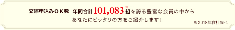 交際申し込みOK数 合計60,292組を誇る豊富な会員の中からあなたにピッタリの方をご紹介します！